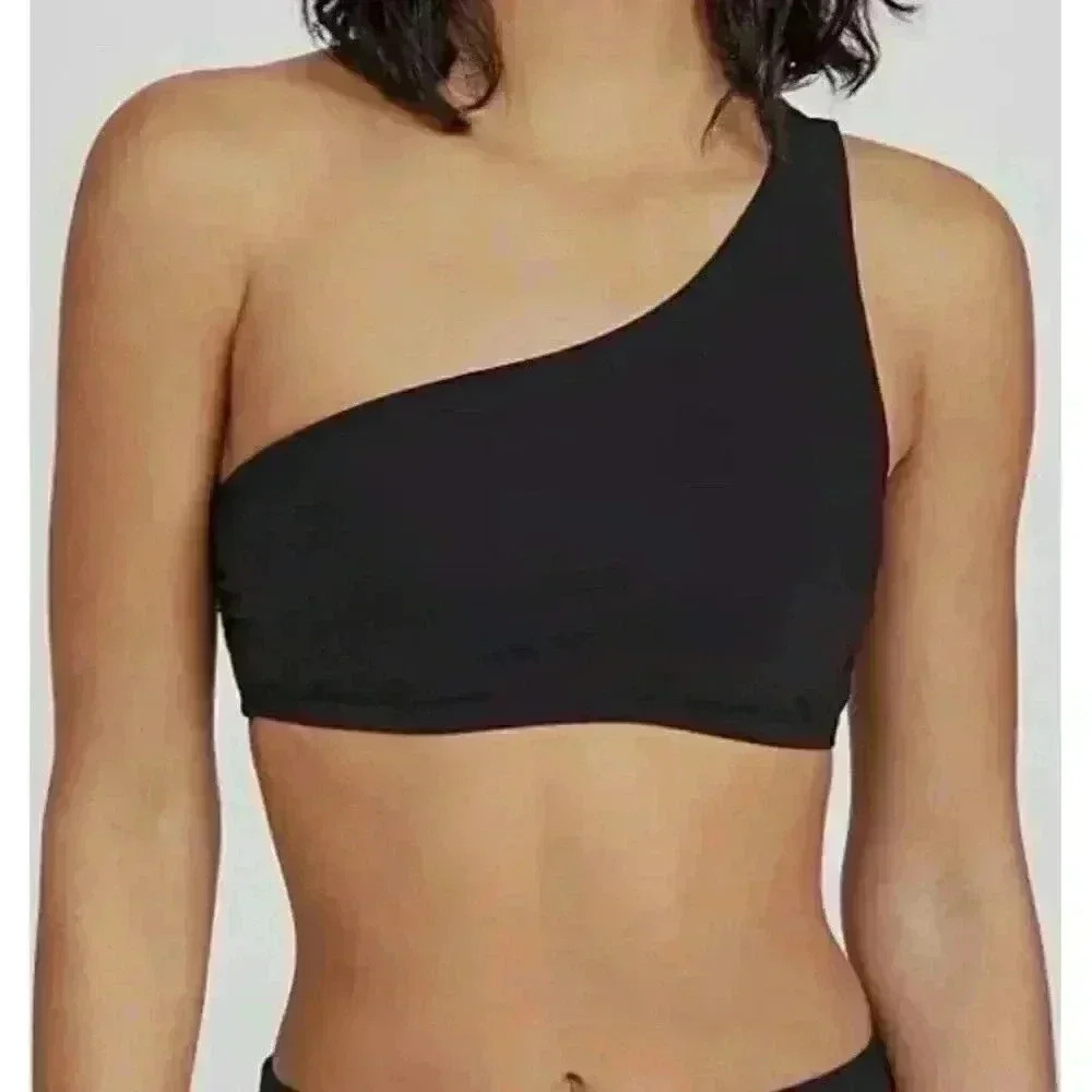 $118 Tory Burch Womens Black Solid One Shoulder Bikini Top Swimwear Size XS